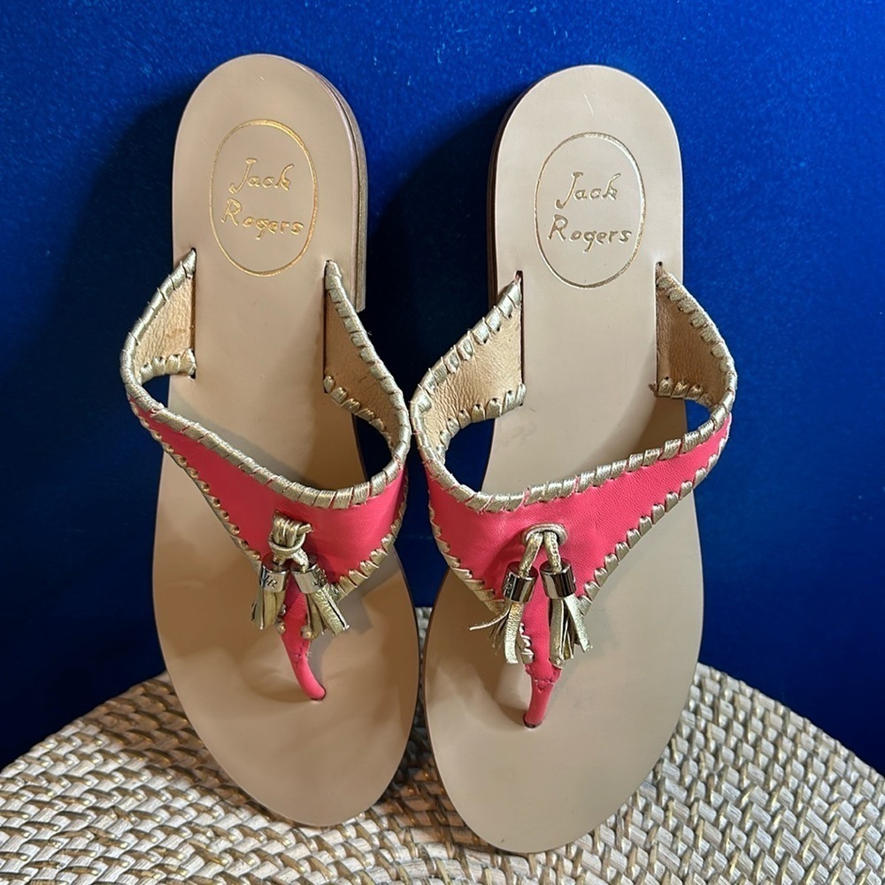 Women’s Jack Rogers Coral Gold Leather Tassel Sandals Size 8.5